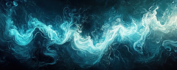Aufkleber - Abstract Water Wave in Shades of Blue with Dynamic Splash and Ripple Effects Creating a Fluid Motion Against a Dark Background