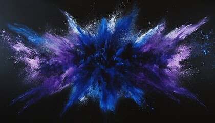 Aufkleber - Energetic Blue and Purple Powder Explosion on Black Background Creating Abstract Art with Vibrant Splashes and Dynamic Texture