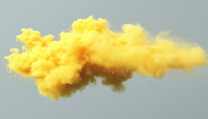Poster - Explosion of Yellow Powder Abstract Cloud in Bright Light Creating a Dynamic and Colorful Burst Against a Neutral Background