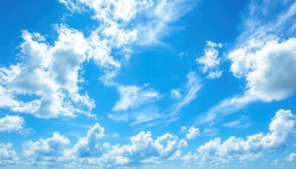 Poster - Fluffy White Clouds in a Vivid Blue Sky on a Sunny Day Clear Atmosphere and Beautiful Weather in a Peaceful and Tranquil Outdoor Scene