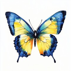 Aufkleber - Watercolor Butterfly Illustration with Detailed Blue and Yellow Wings on a White Background Insect with Vibrant Colors Springtime Theme