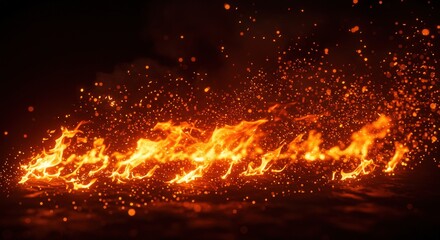 Wall Mural - Fiery Flames with Sparkling Embers Against Dark Backdrop