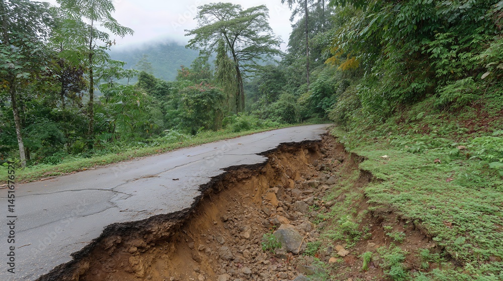 After a heavy rainstorm, the landslide has torn through the forest ...