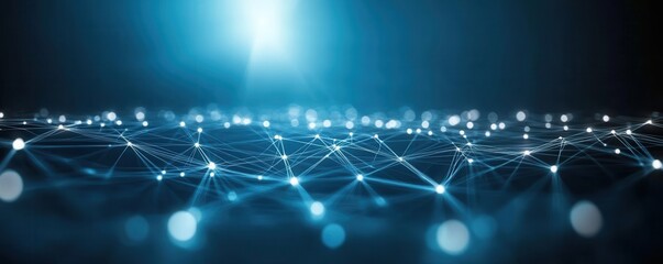 Leinwandbilder - Abstract Blue Network of Connected Glowing Dots and Lines on a Dark Background Representing Technology Data and Cyber Communication