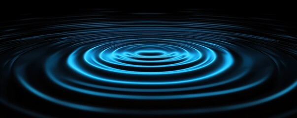 Poster - Abstract Cyan Water Ripples Concentric Waves on Dark Backdrop Reflecting Light Circular Motion Energy Flowing Fluid