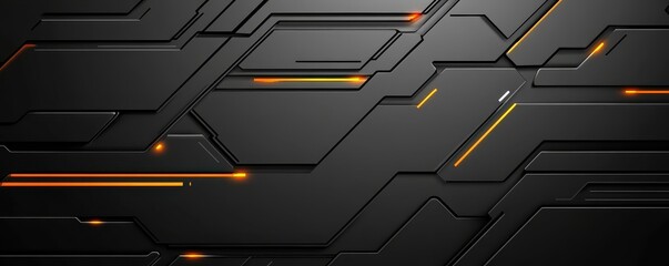 Poster - Abstract Dark Geometric Background with Orange Lines and Metallic Texture for Modern Technology Designs and Futuristic Wallpapers and Digital Backdrops and Graphic Elements