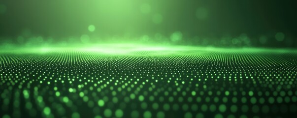 Poster - Abstract Green Dotted Background with Glowing Lights and Circular Pattern with Dark Green Background