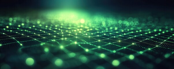 Leinwandbilder - Abstract Green Network Background with Glowing Dots and Lines Data Connection Digital Technology Structure Futuristic Design for Modern Communication and Science