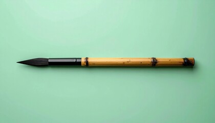 Poster - Artistic action with a bamboo brush studio setting photography minimalist environment close-up view creative expression