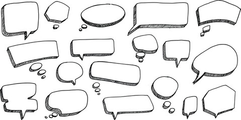 Poster - Extensive Set of Doodle Speech and Thought Bubbles on Transparent Background AI Generative

