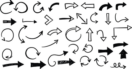 Poster - Various Hand-Drawn Black Arrows on Transparent Background AI Generative
