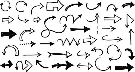 Poster - Set of Black Doodle Arrows on Transparent Background AI Generative

