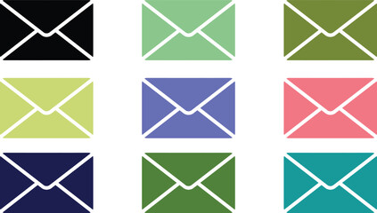 Poster - Nine Colorful Envelope Icons on Transparent Background AI Generative
