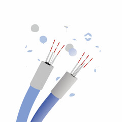 Poster - 3D renders blue fiber optic cables with red light, Electric wire, Fiber network, Optical Fiber technology, innovation in communication, Isolate on white background