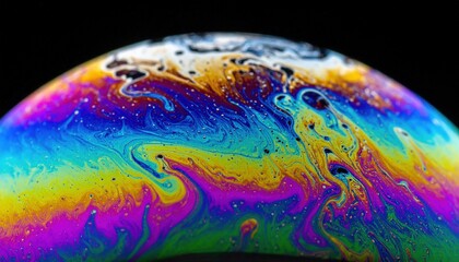 Poster - Vibrant bubble art abstract photography colorful textures dark background close-up view visual creativity
