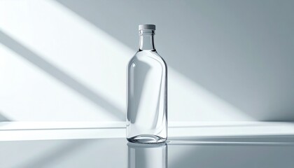 Poster - Elegant glass bottle showcase minimalist studio product photography bright environment close-up view modern aesthetics