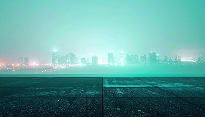 Poster - Mysterious urban nightscape futuristic city skyline digital art ethereal glow wide angle perspective surreal environment