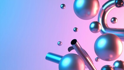 Poster - Dynamic abstract composition of metallic shapes and spheres creative digital art futuristic environment vibrant colors
