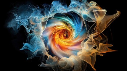 Poster - Abstract dance of mist and light, swirling smoke on black background, enchanting vibe