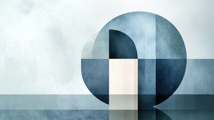 Poster - Abstract soft pastel design, dusty blue and gray geometric shapes with grain effect