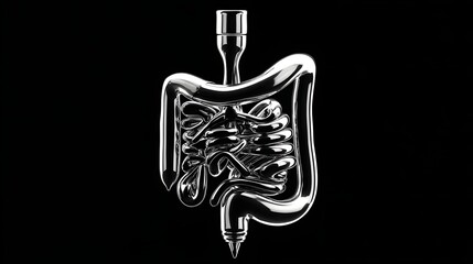 Poster - a highly detailed realistic 3D render of a stomach form made entirely from clear transparent glass, showing soft inner curves and fibrous textures with no color at all, ultra-polished smooth glass