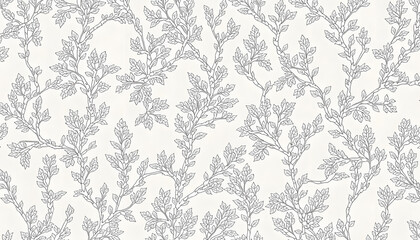 Wall Mural - elegant botanical pattern with subtle grey leaves on white background
