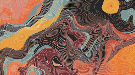 Poster - Abstract Fluid Art: Swirling shades of orange, teal, brown and black create a mesmerizing abstract artwork, perfect for modern design projects.