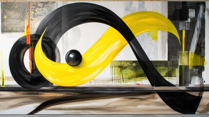 Poster - Expressive black and yellow strokes, abstract motion and energy on textured background