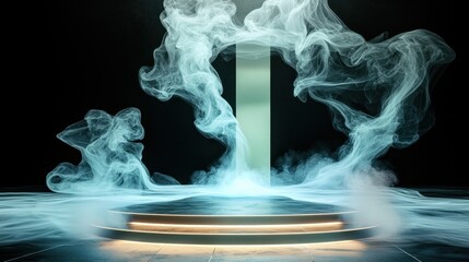 Poster - Fluid abstract fog dance of smoke and light on a black background, mystical atmosphere
