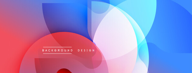 Poster - Abstract colorful background. Overlapping circles create dynamic visual effect. Red, blue, white hues dominate composition. Modern design element.