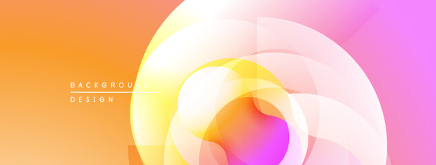 Poster - Abstract gradients form swirling layers. Warm colors blend into cool tones, creating dynamic visual effect. Soft shapes suggest movement.