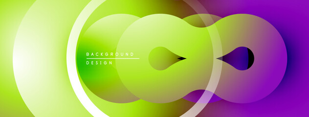 Fototapete - Abstract gradient shapes overlap, creating dynamic visual flow. Bright colors blend from green to purple. Modern design element.