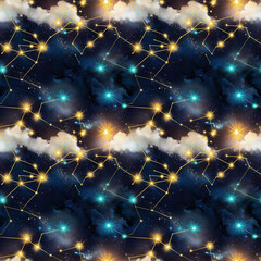 Wall Mural - Cosmic space pattern with stars and clouds on starry sky for astronomy websites, educational materials, storytelling, children's books projects, and celestial-themed design applications