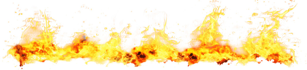Aufkleber - A fiery flames panorama with intense heat and bright light on a dark in a horizontal view transparent background png