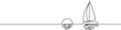 © Hanan - Continuous One line drawing of sunset and boat isolated on white background, vector illustration.