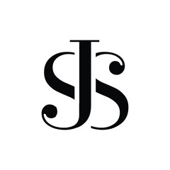 Poster - this is a flat monogram design of an initial letters SJS in classic formal serif font in black color on a white background