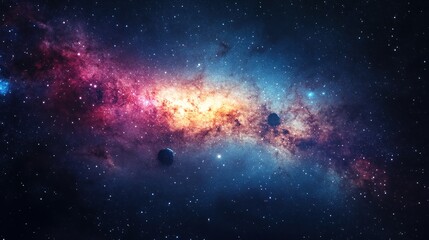 Wall Mural - Colorful cosmic nebulae with distant celestial bodies.