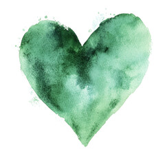 Poster - Watercolor heart in verdant hues conveys a sentiment of flourishing affection on a pure backdrop