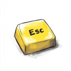 Poster - Illuminated escape key, vibrant yellow hue, isolated on clean field, keyboard prompt representation