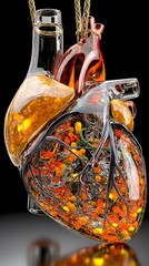 Poster - Transparent polished glass stomach, showcasing realistic inner structure, high-resolution lighting, isolated against a black void, artistic medical rendering with room for text