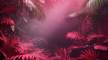 Aufkleber - In a tranquil setting, purplish-red ferns and palms fill the space with life, providing a beautiful backdrop with plenty of room for text overlay.
