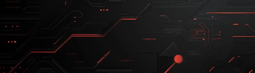 Poster - Abstract Dark Technological Background with Red Glowing Circuits and Geometric Patterns for Modern Futuristic Designs and Artificial Intelligence Systems