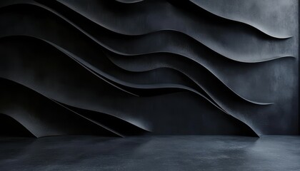 Poster - Abstract Dark Wavy Texture with Geometric Pattern a Contemporary 3D Rendering