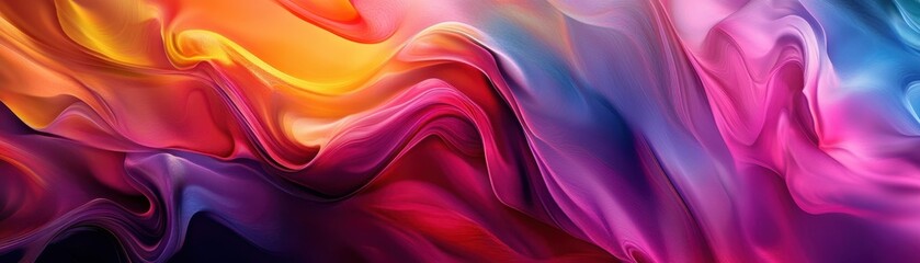 Poster - Abstract Gradient Waves Background in Shades of Red Purple Yellow and Blue Seamless Texture Design with Dynamic Swirls and Curves for Modern Wallpaper Creative Art Projects