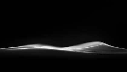 Poster - Abstract Wavy Light Forms on Black Background Digital Rendering Featuring Smooth Glowing White Curves Elegant Motion and Modern Design Element