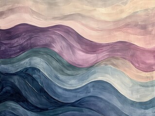 Poster - Abstract Wavy Pattern Background with Gradient of Blue Purple Beige Color Scheme and Artistic Wave Design