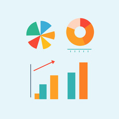Poster - Colorful Charts and Graphs: A set of vibrant and modern charts and graphs, including a pie chart, a donut chart, and a bar graph, designed for presentations and reports.