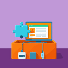 Poster - Digital Integration: A creative illustration showcases a digital interface where an electronic device is integrated with a jigsaw puzzle, symbolizing connection and completion.