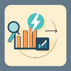 Poster - Data Analysis and Innovation: An illustrative graphic representation of a data analysis, encompassing business intelligence, innovation, progress and improvement. 
