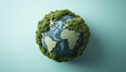 Poster - Earth Globe Covered in Green Vegetation Illustrating Environmental Awareness and Ecological Interconnection on Soft Background Promoting Sustainability and Conservation Concepts